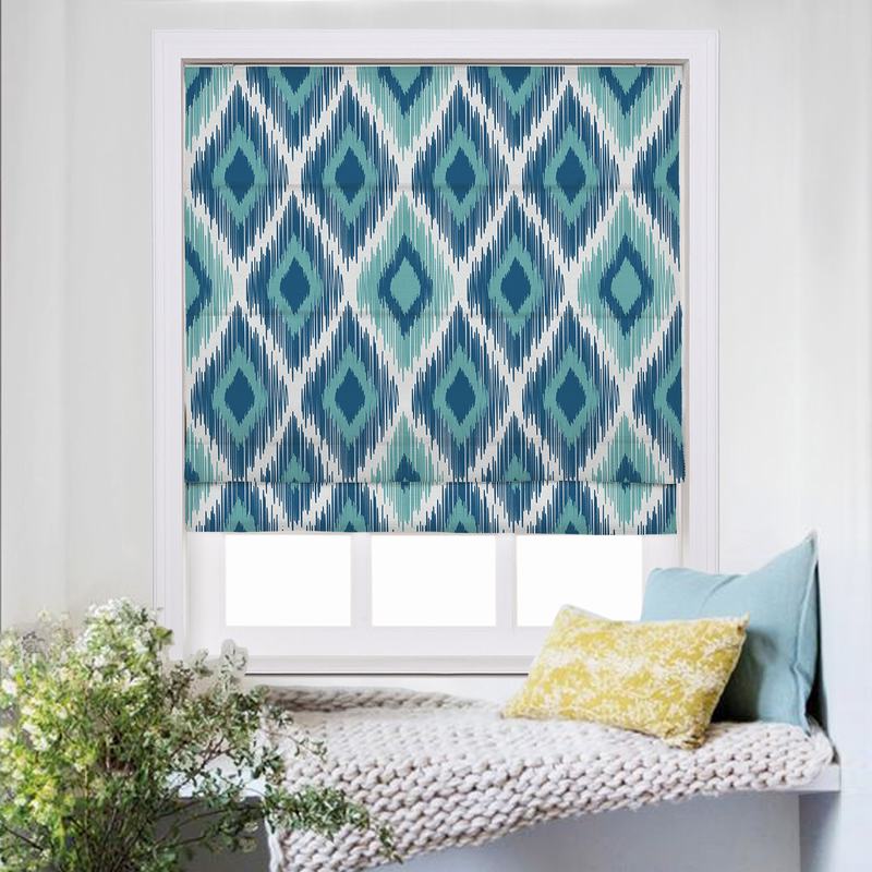 商品Alt模板：KATE Geometic Print Polyester Linen Room Darkening Roman Shade - xtest