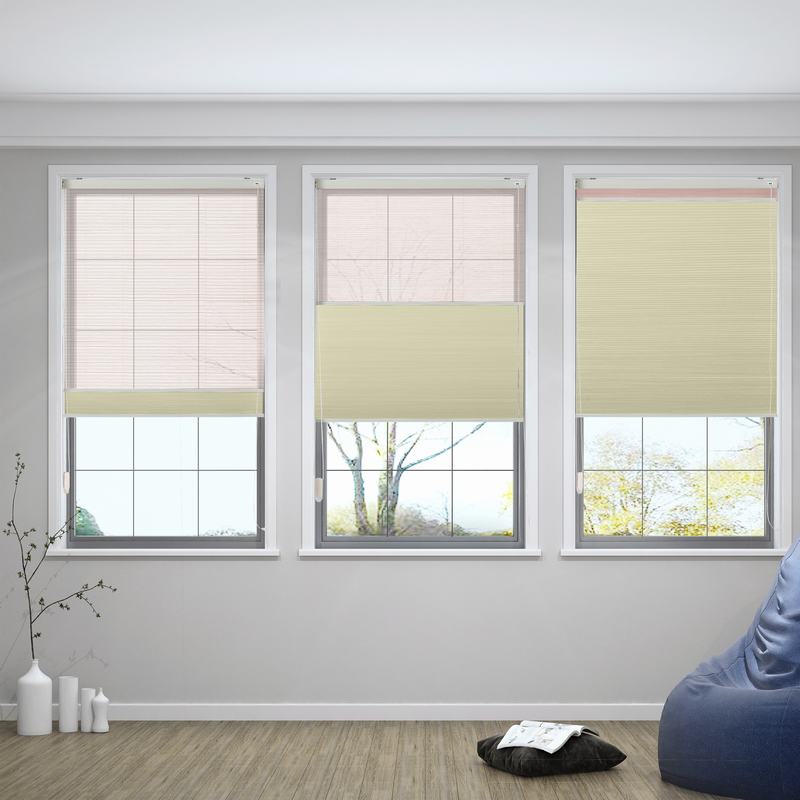 商品Alt模板：RAMESH Cord Lift Blackout TriShades Day/Night Honeycomb Shade with White Backing Pink Sheer - xtest
