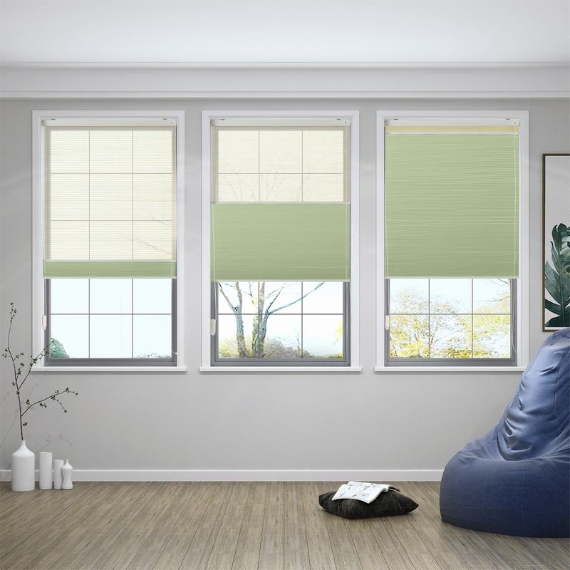 商品Alt模板：REVA Cord Lift Blackout TriShades Day/Night Honeycomb Shade with White Backing Beige Sheer - xtest