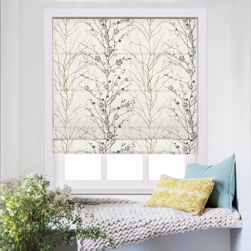 商品Alt模板：ASTRID Plum Blossom Print Polyester Linen Room Darkening Roman Shade - xtest
