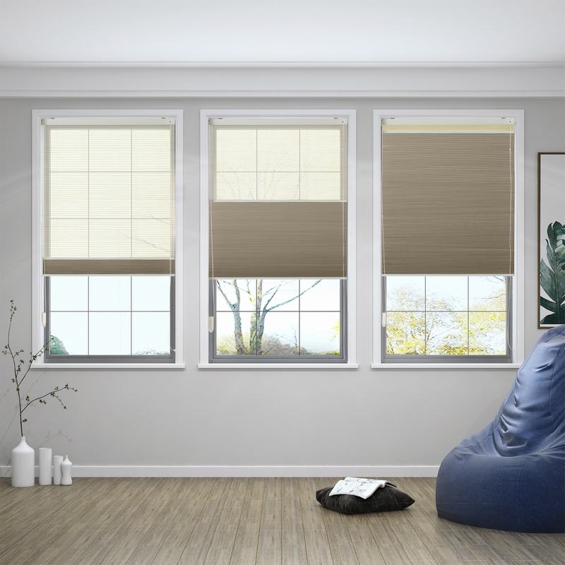 商品Alt模板：ROPELYN Cord Lift Blackout TriShades Day/Night Honeycomb Shade Beige Sheer - xtest
