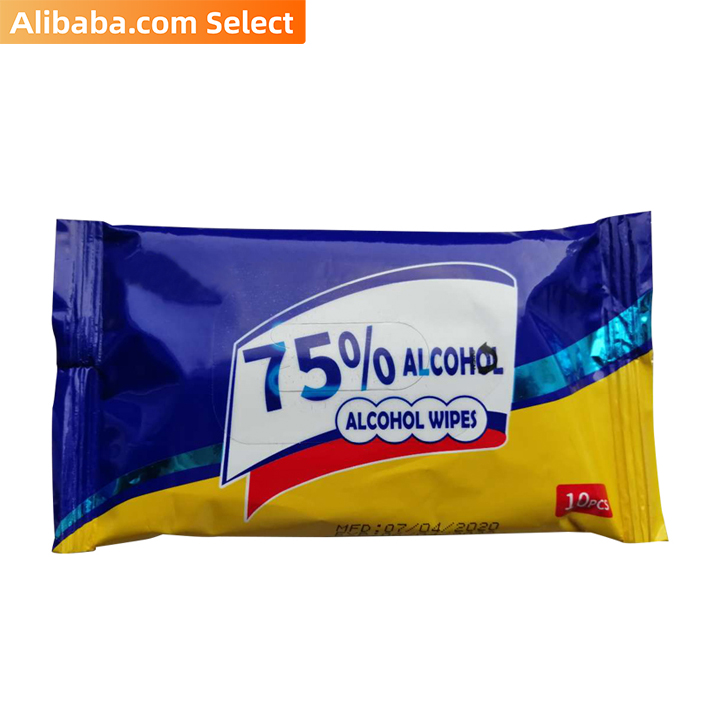 商品Alt模板：Alibaba select 10pcs in pouch 75% Alcohol Disinfectant Wipes for US/EU market - xtest