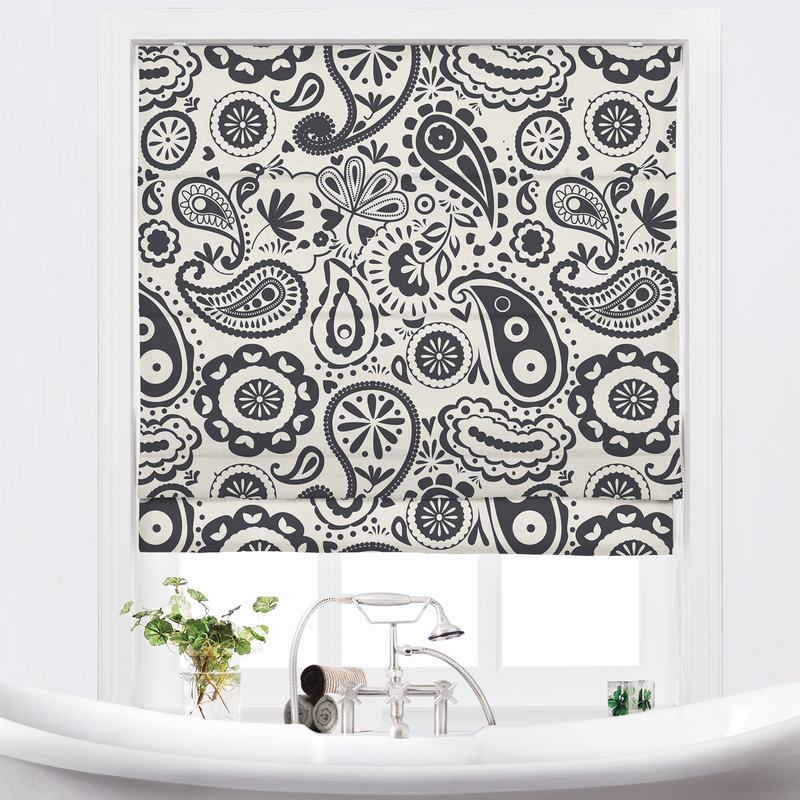 商品Alt模板：STELLA Paisley Print Polyester Linen Room Darkening Roman Shade - xtest