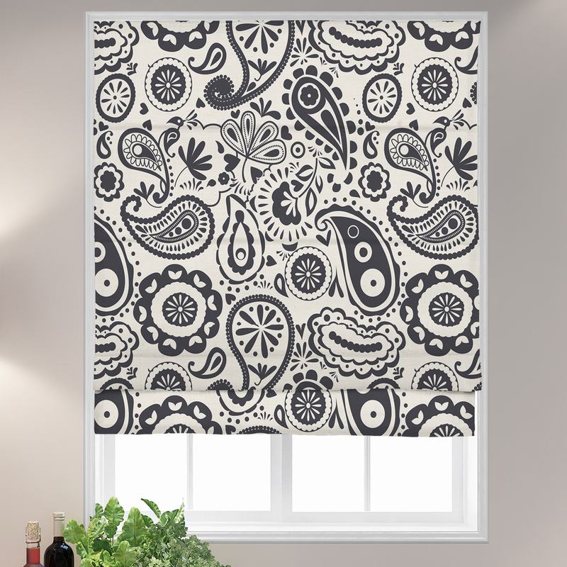 商品Alt模板：STELLA Paisley Print Polyester Linen Room Darkening Roman Shade - xtest