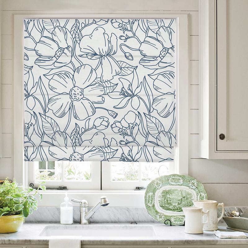商品Alt模板：EMMA Floral Botanical Print Polyester Linen Room Darkening Roman Shade - xtest