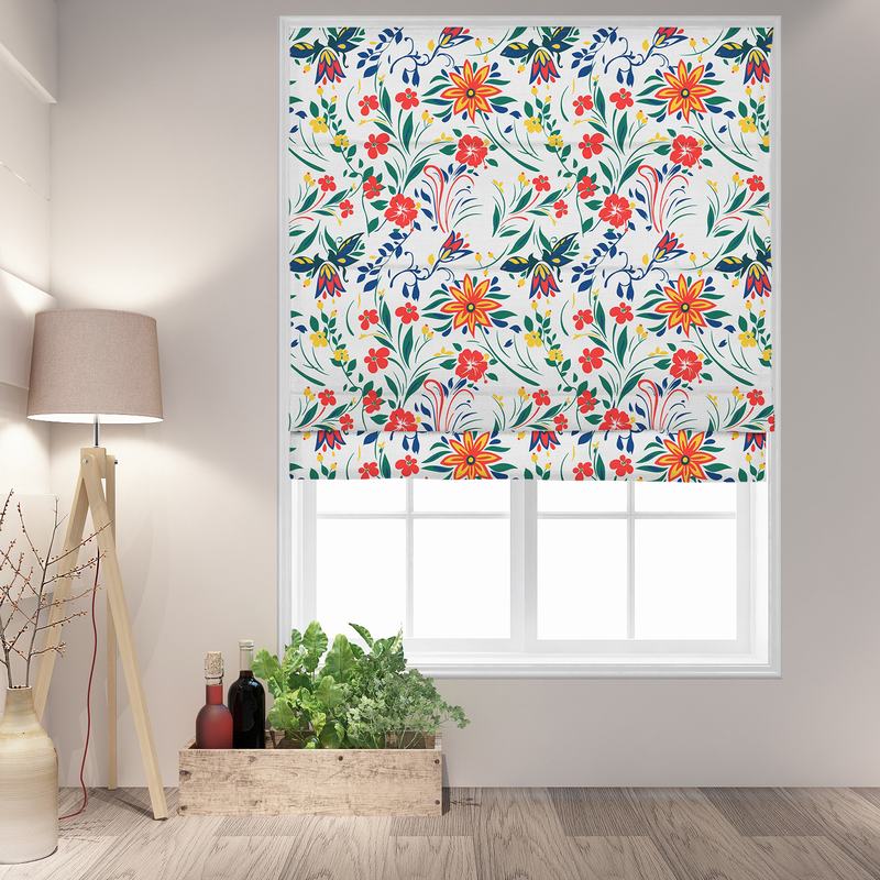 商品Alt模板：LOREN Floral Botanical Print Polyester Linen Room Darkening Roman Shade时间 - xtest